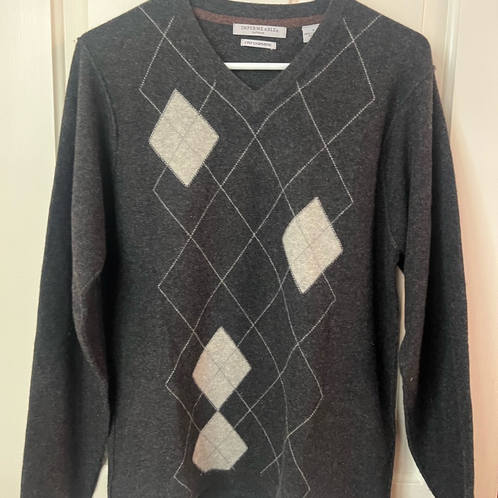 Cashmere Argyle Gray Sweater for Men